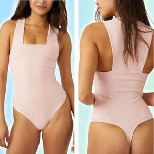 NWT FREE PEOPLE She's So Sleek Bodysuit Sz Small Silver Pink